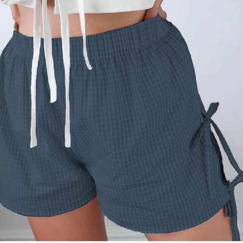 Women'S Y2K Summer Plaid Loose Shorts Casual Bows Tie-Up Cutouts Elastic High Waist Bottoms Vacation Beach Streetwear