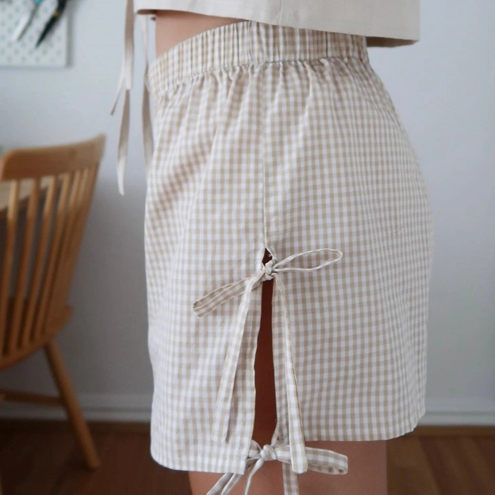 Women'S Y2K Summer Plaid Loose Shorts Casual Bows Tie-Up Cutouts Elastic High Waist Bottoms Vacation Beach Streetwear
